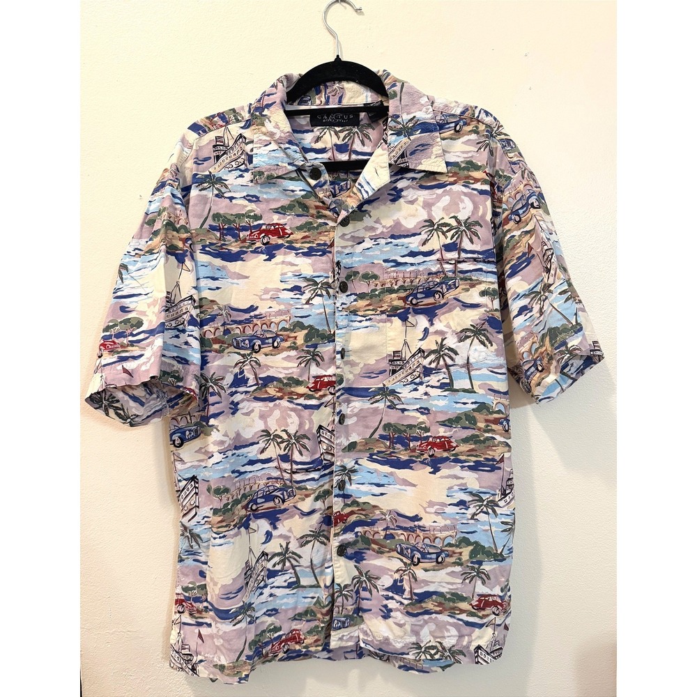 Cactus Black Label Mens Button Up Shirt‎ Large Hawaiian Tropical Beach Vacation